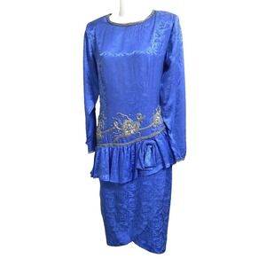 VTG•Michelle Stuart Embossed Silk Sequined Dress Retro Mob-wife core Barbie sz 8